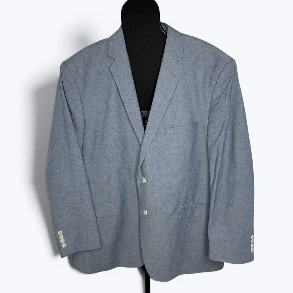 Saddlebred Blue Cotton Blazer Paisley Sport Coat Suit Jacket Two Button Mens 50R